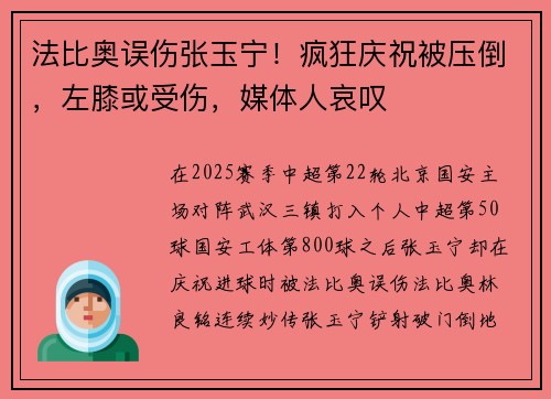 法比奥误伤张玉宁！疯狂庆祝被压倒，左膝或受伤，媒体人哀叹